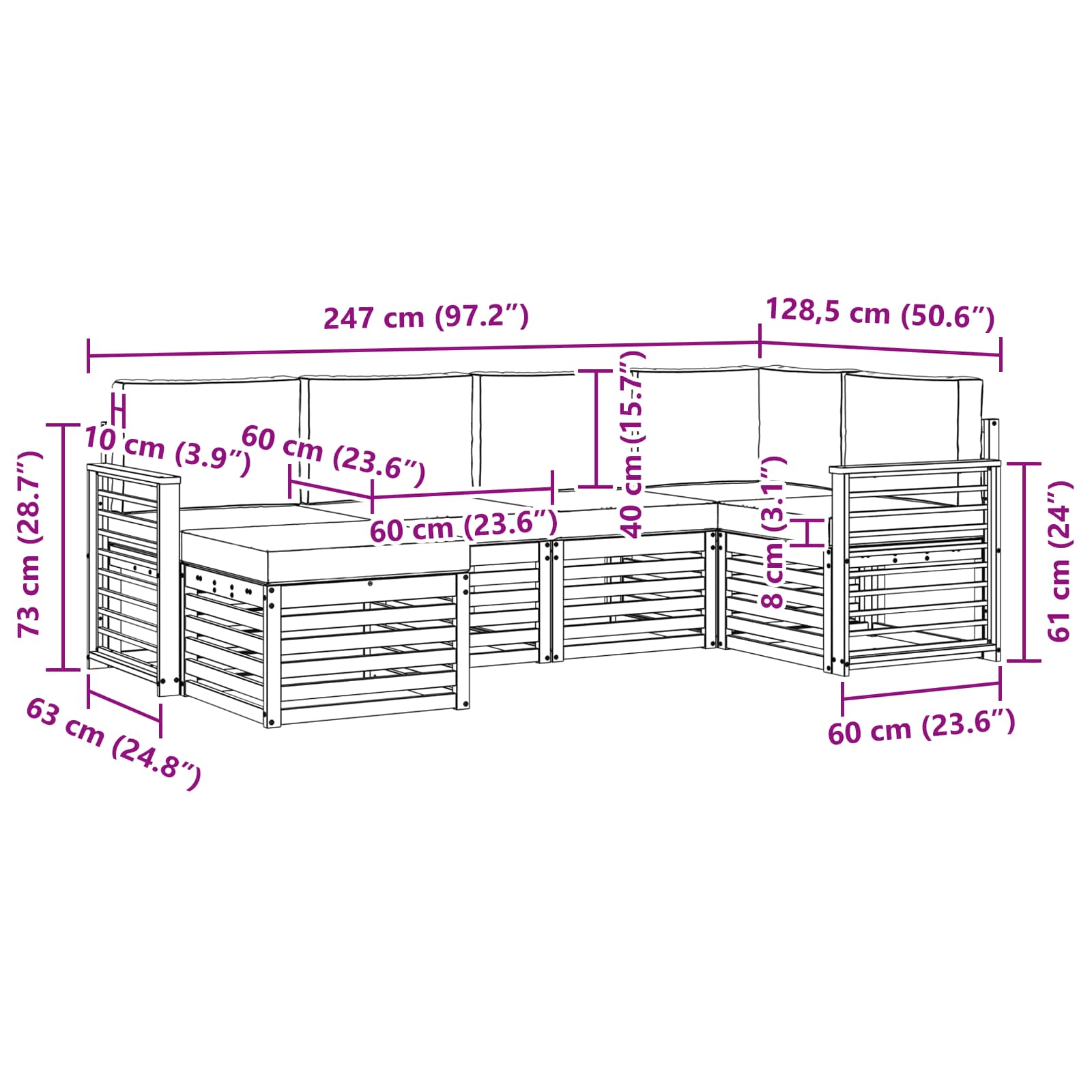 Ecksofa Set mit Kissen 6 pcs Natur und Creme Massivholz Akazie