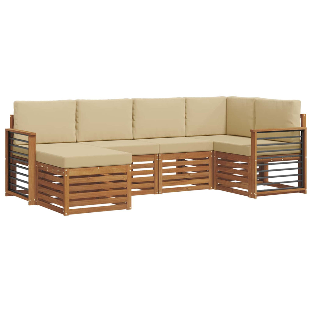 Ecksofa Set mit Kissen 6 pcs Natur und Beige Massivholz Akazie