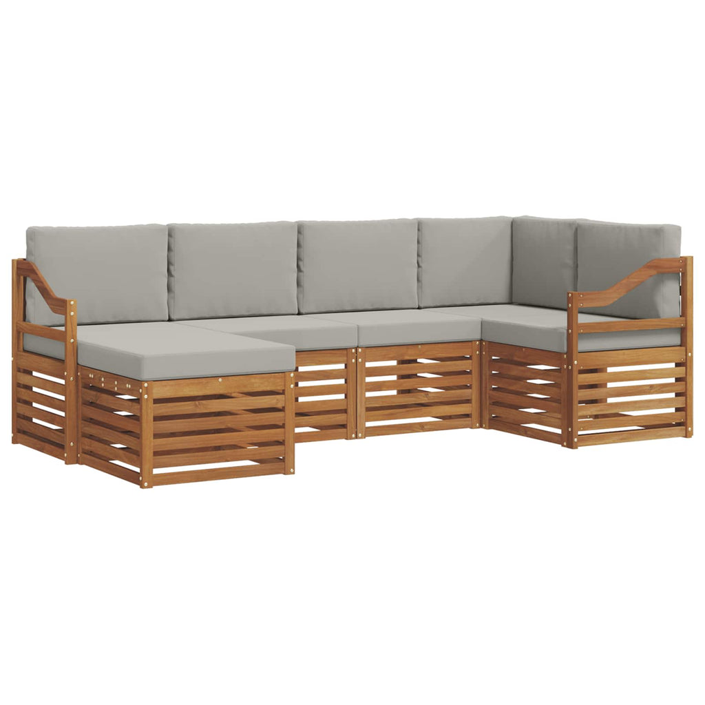 Ecksofa Set 6 pcs Natürlich und Hellgrau Massivholz Akazie