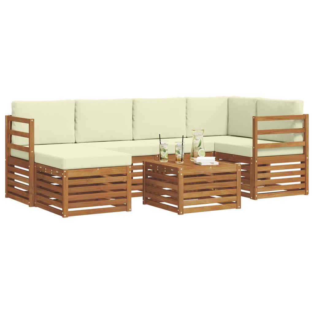 Ecksofa Set mit Kissen 7 pcs Natur und Creme Massivholz Akazie