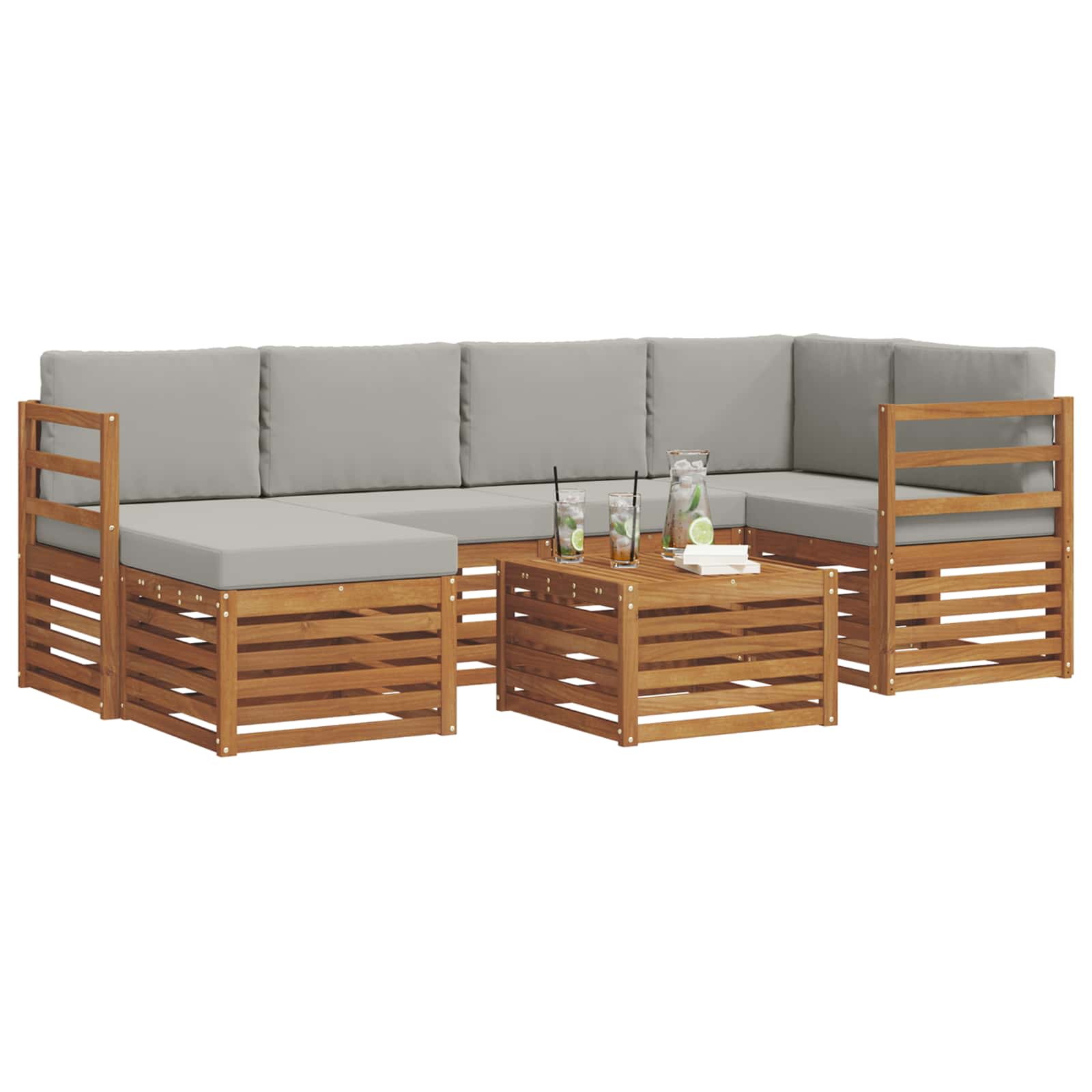 Ecksofa Set mit Kissen 7 pcs Natürlich und Hellgrau