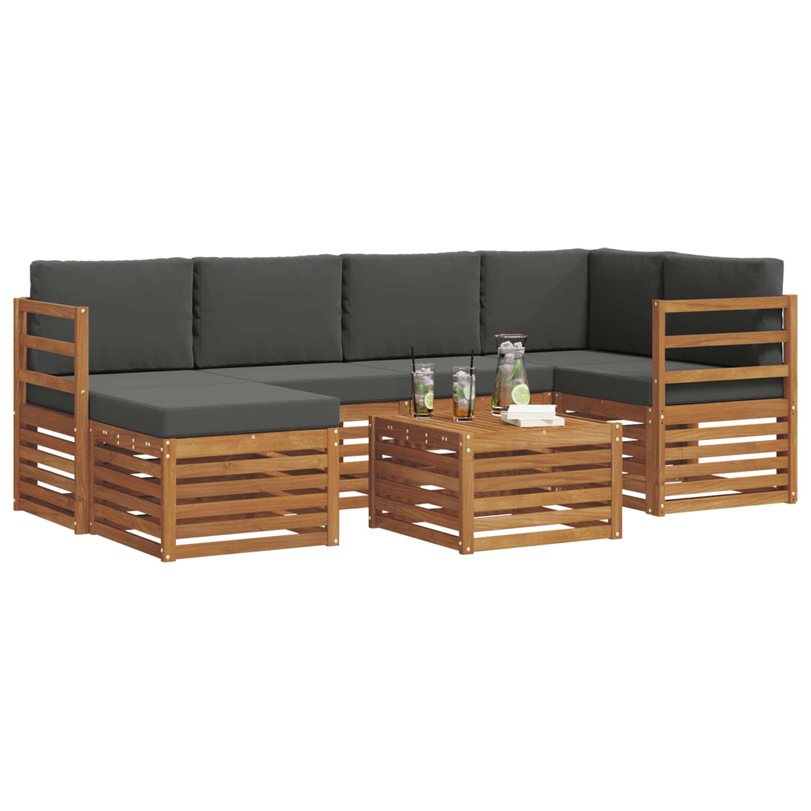 Ecksofa Set 7 pcs Natur und Anthrazit Massivholz Akazie