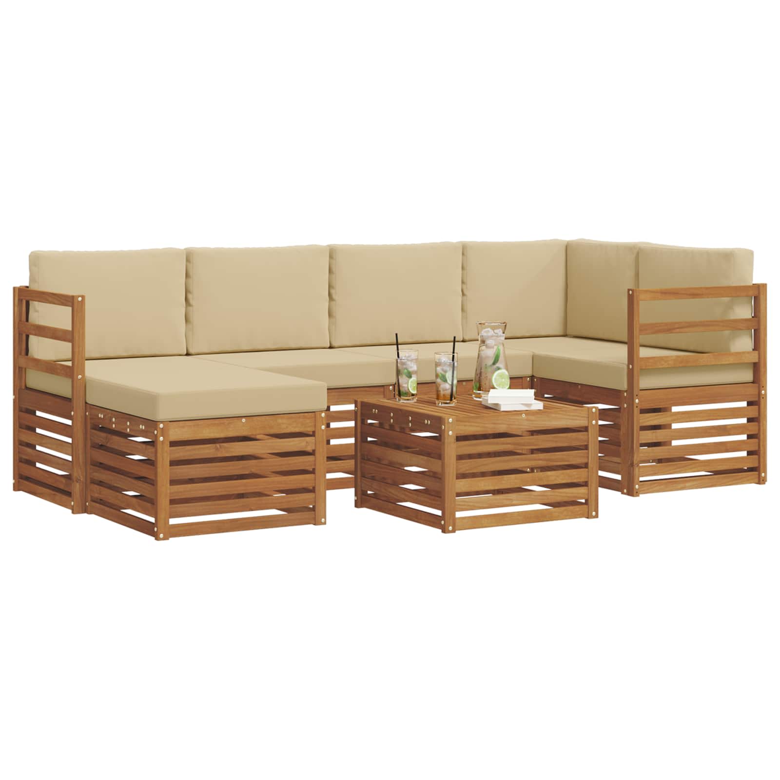 Ecksofa Set mit Kissen 7 pcs Natur und Beige