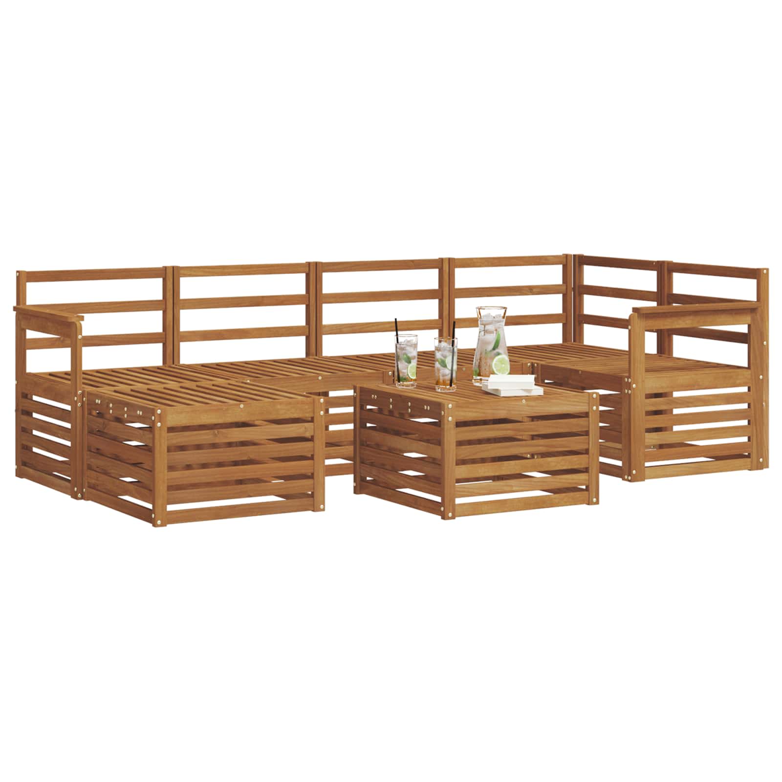 Ecksofa Set 7 pcs Natur Massivholz Akazie