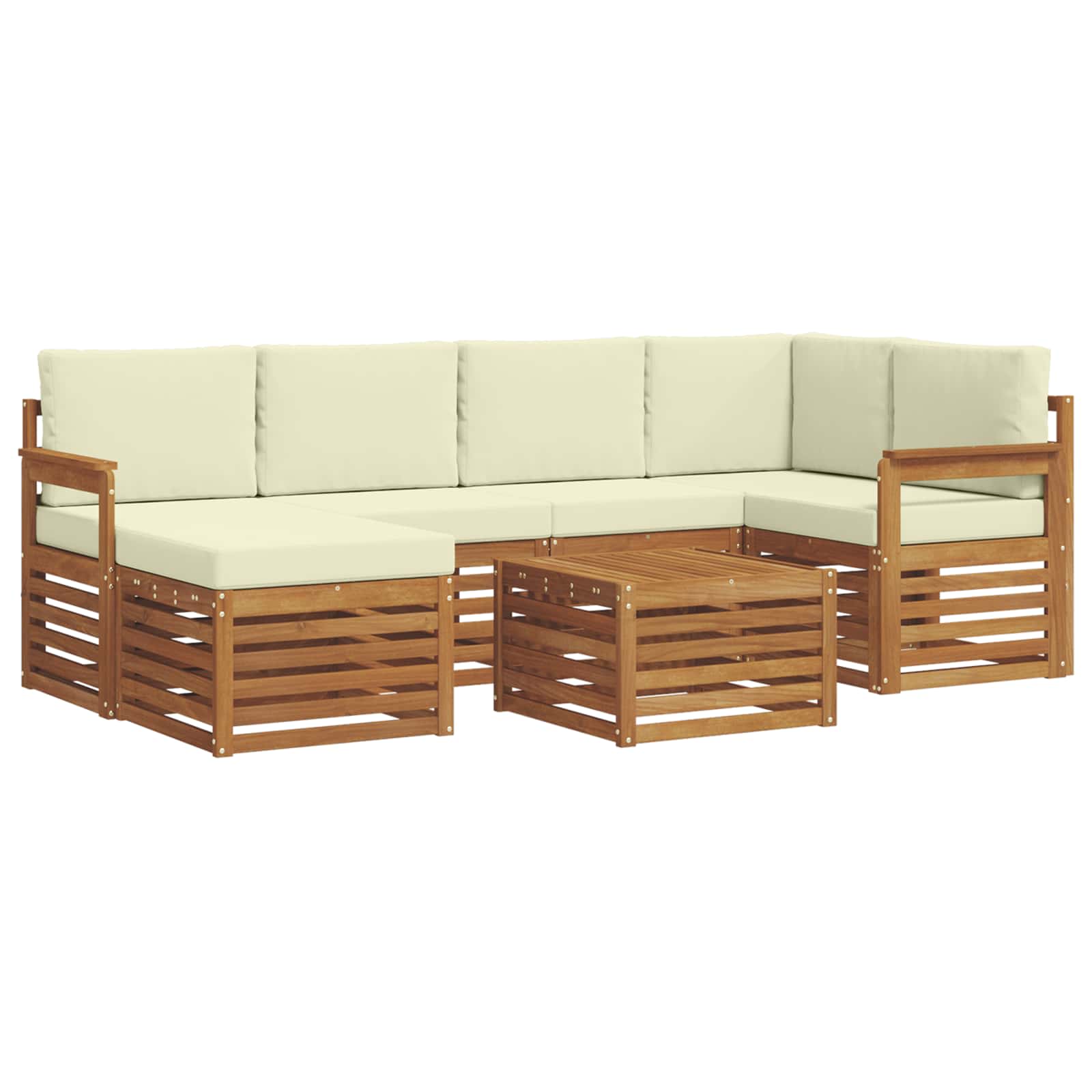 Ecksofa Set mit Kissen 7 pcs Natur und Creme Massivholz Akazie