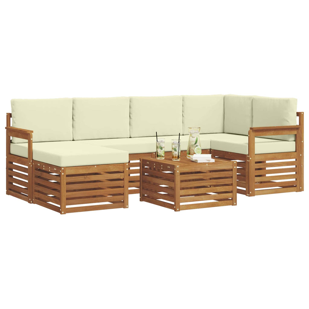Ecksofa Set mit Kissen 7 pcs Natur und Creme Massivholz Akazie