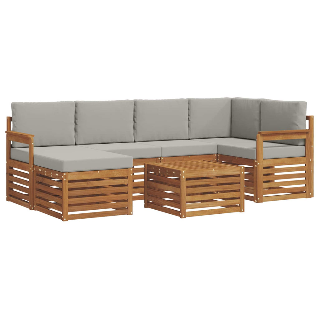 Ecksofa Set 7 pcs Natürlich und Hellgrau Massivholz Akazie