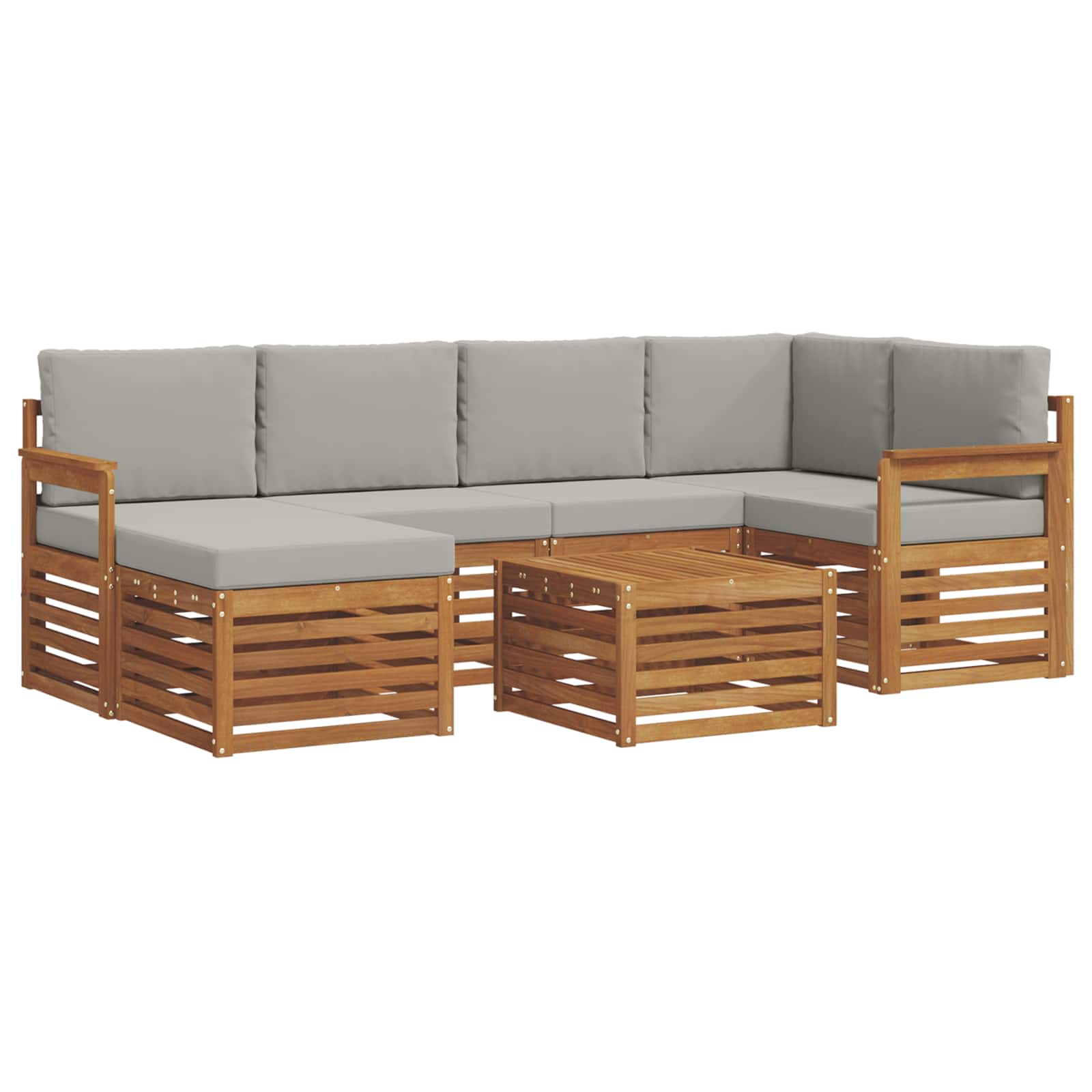 Ecksofa Set 7 pcs Natürlich und Hellgrau Massivholz Akazie