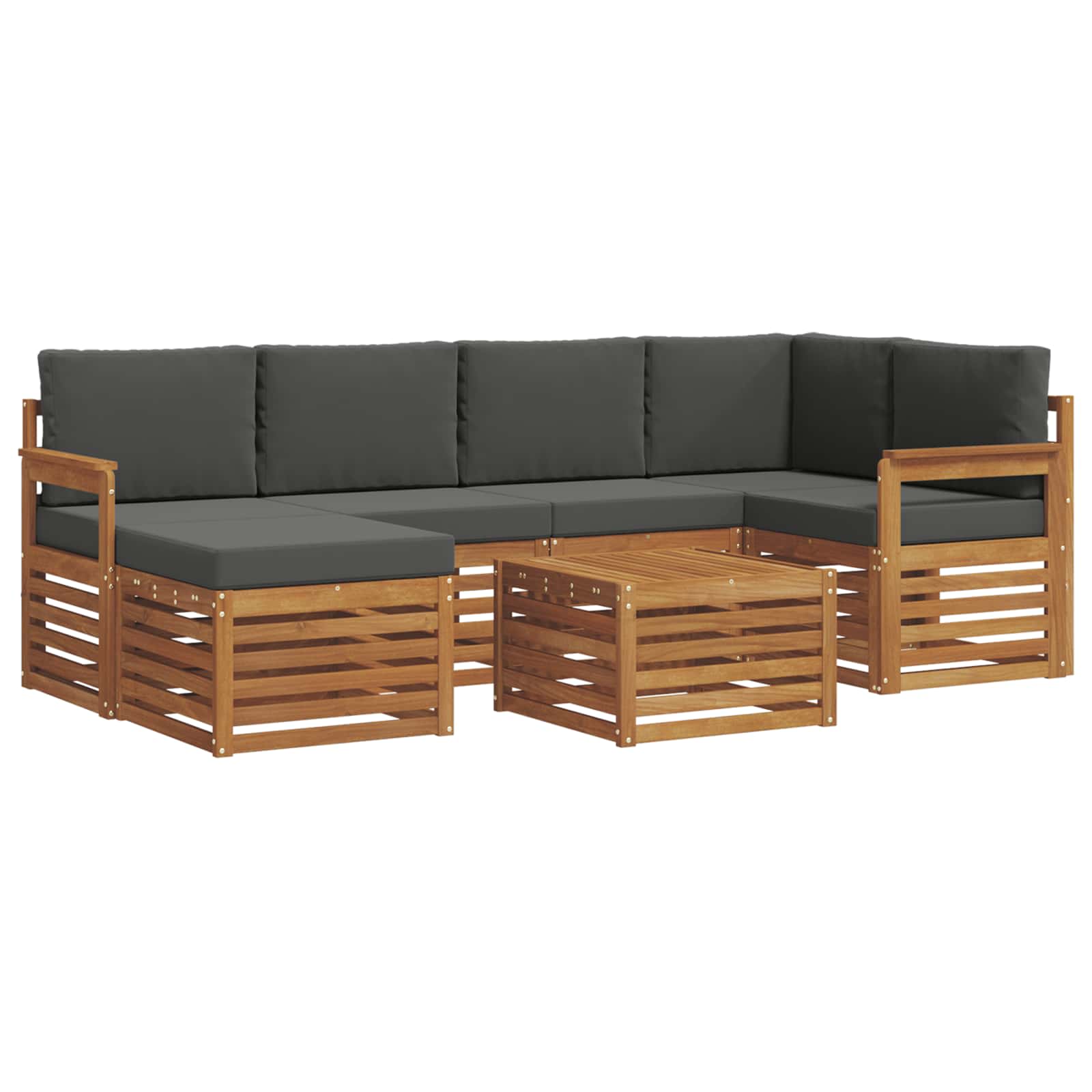 Ecksofa Set 7 pcs Natur und Anthrazit Massivholz Akazie