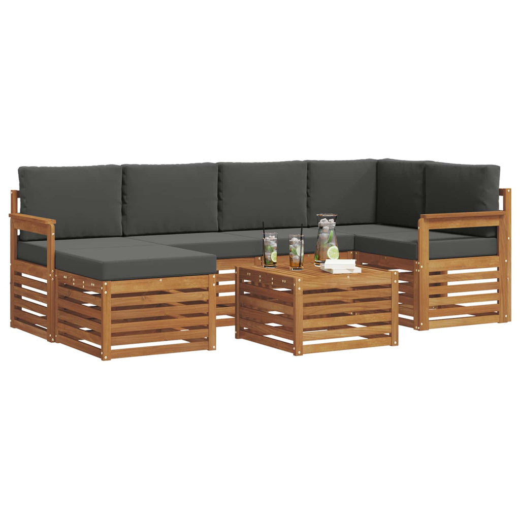 Ecksofa Set 7 pcs Natur und Anthrazit Massivholz Akazie