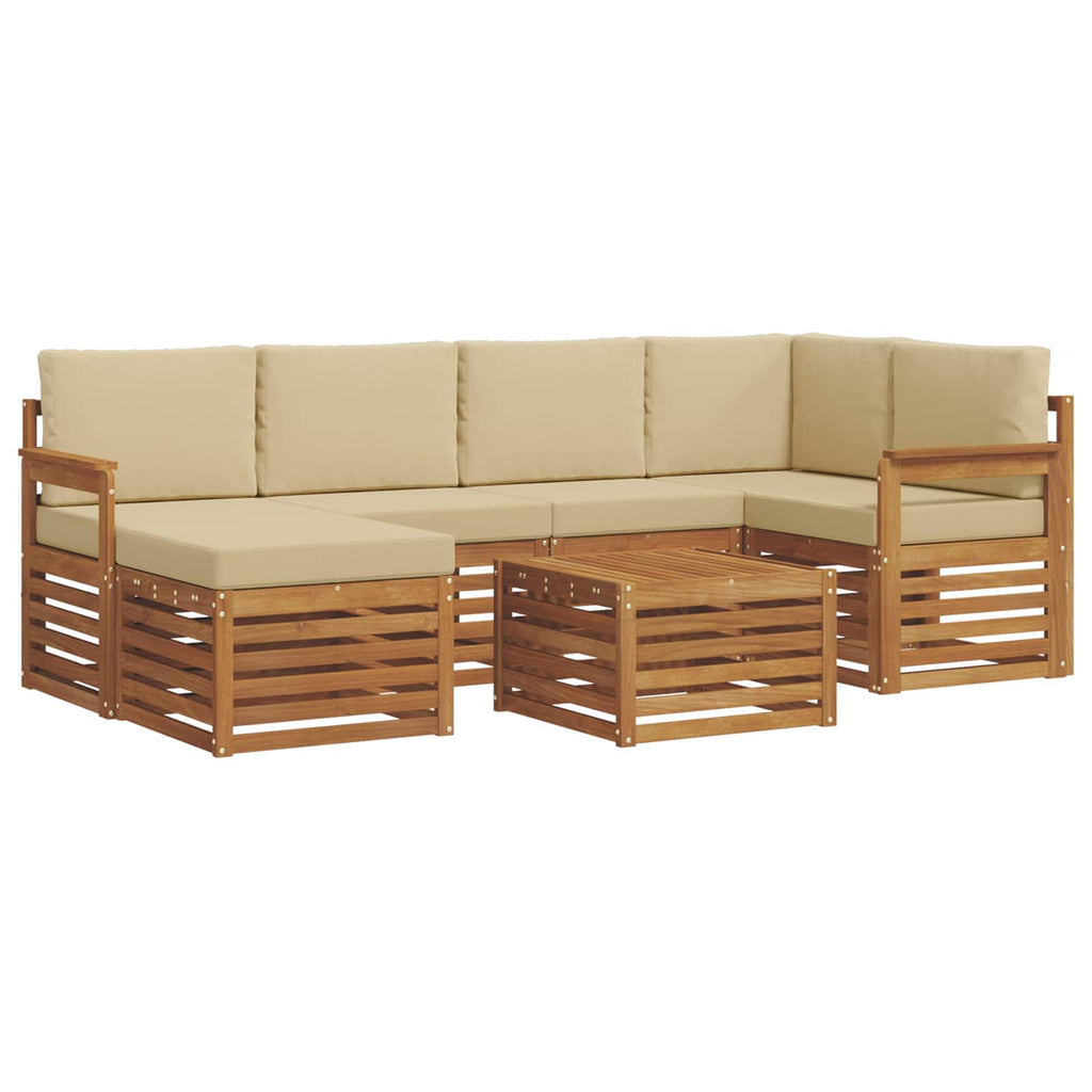 Ecksofa Set mit Kissen 7 pcs Natur und Beige Massivholz Akazie