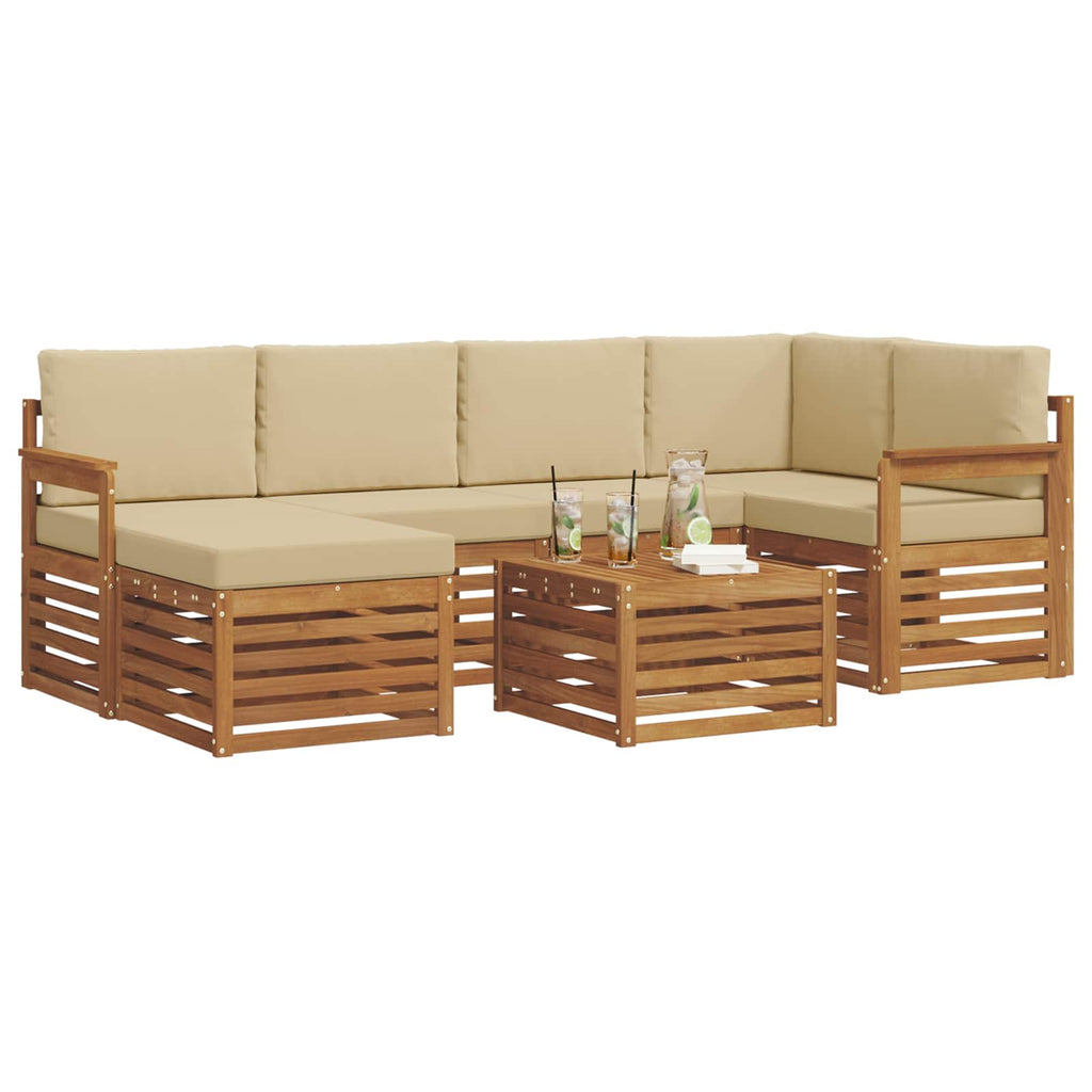 Ecksofa Set mit Kissen 7 pcs Natur und Beige Massivholz Akazie