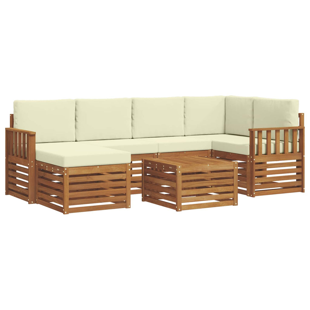 Ecksofa Set mit Kissen 7 pcs Natur und Creme Massivholz Akazie