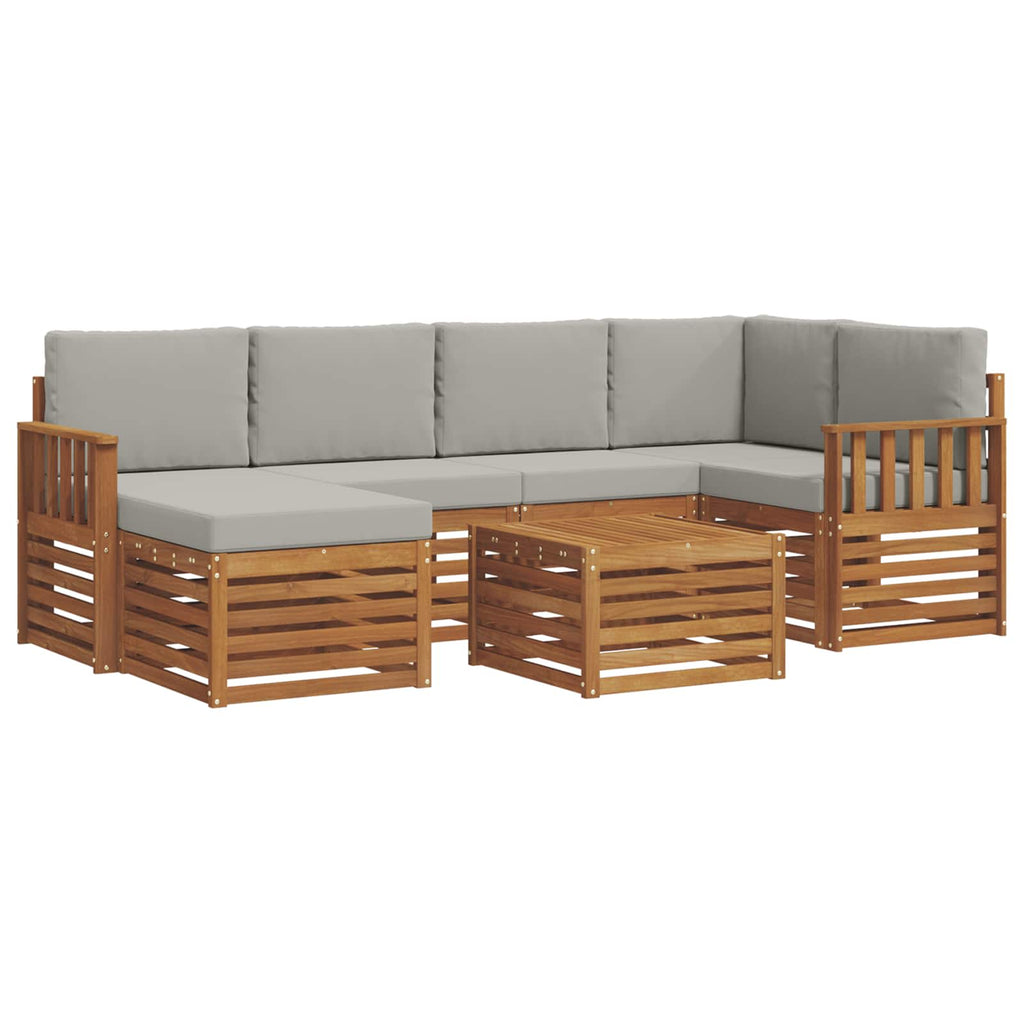 Ecksofa Set 7 pcs Natürlich und Hellgrau Massivholz Akazie