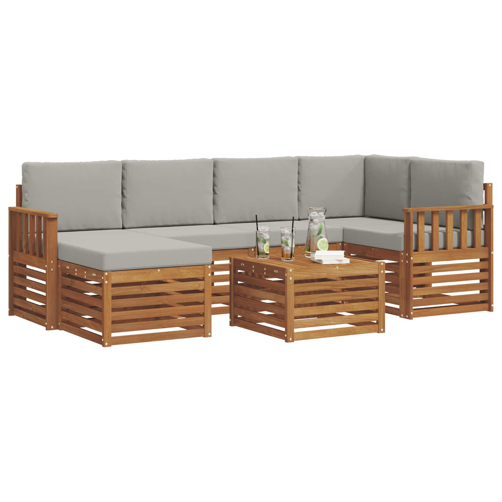 Ecksofa Set 7 pcs Natürlich und Hellgrau Massivholz Akazie