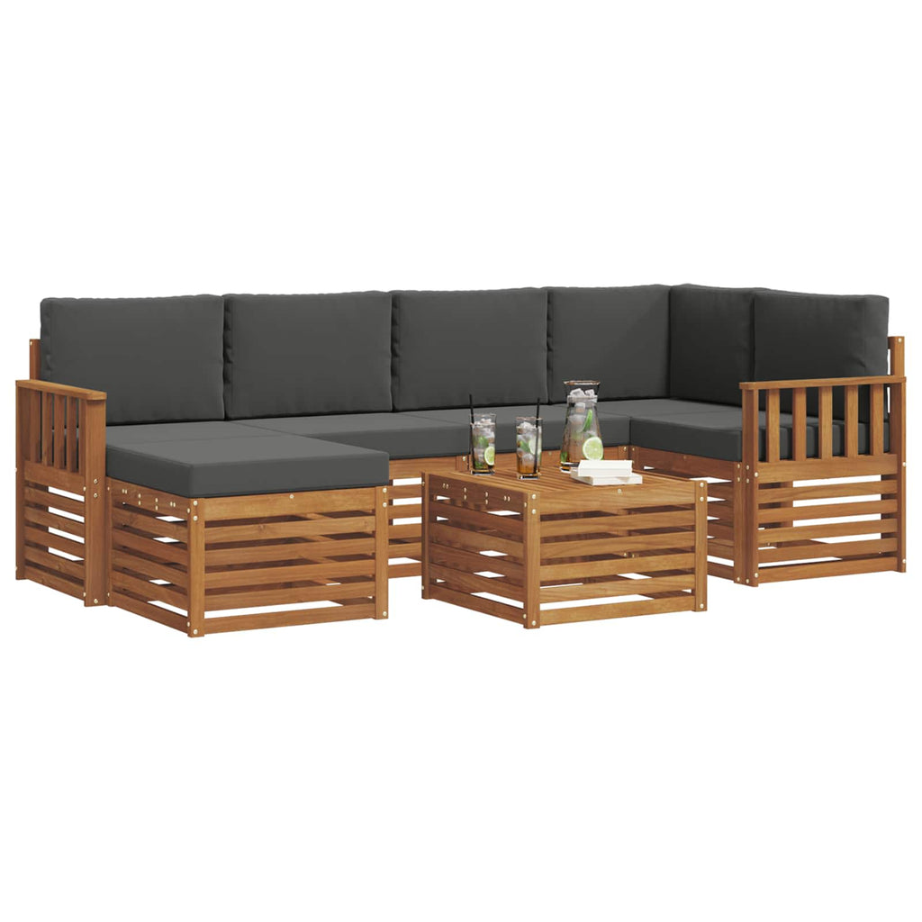 Ecksofa Set 7 pcs Natur und Anthrazit Massivholz Akazie