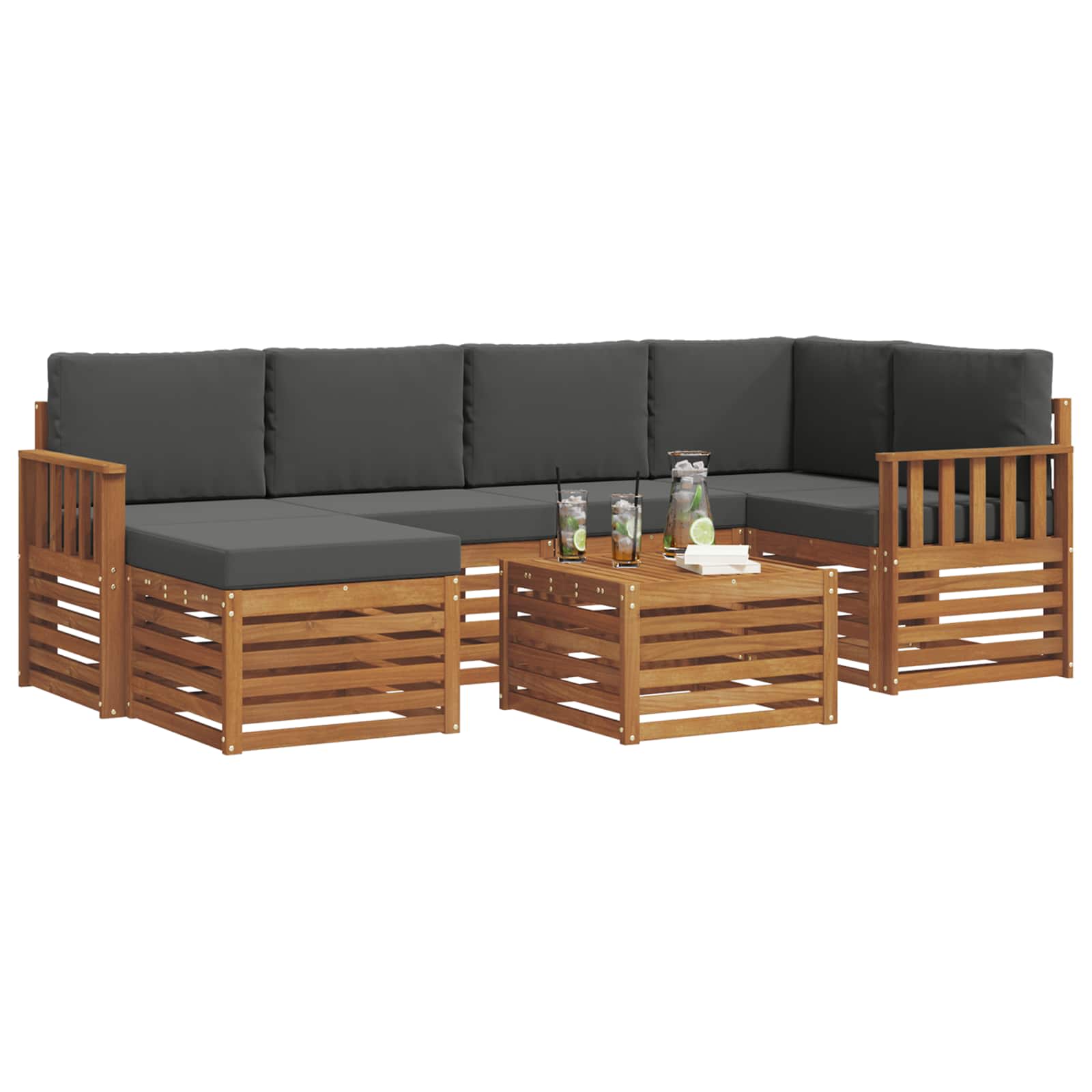 Ecksofa Set 7 pcs Natur und Anthrazit Massivholz Akazie
