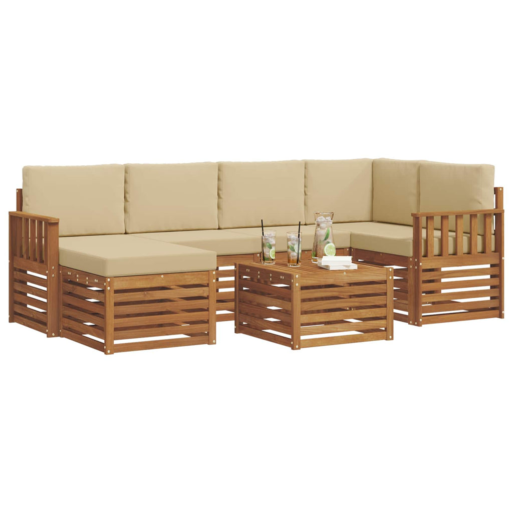 Ecksofa Set mit Kissen 7 pcs Natur und Beige Massivholz Akazie