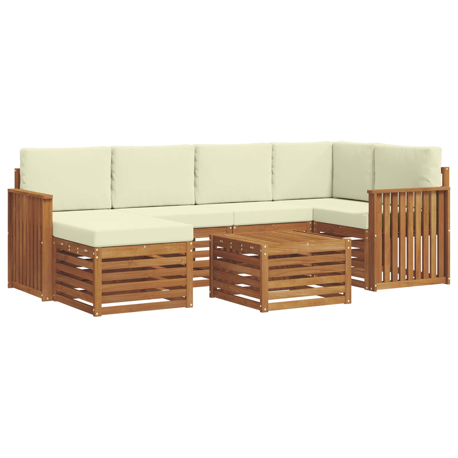 Ecksofa Set mit Kissen 7 pcs Natur und Creme Massivholz Akazie
