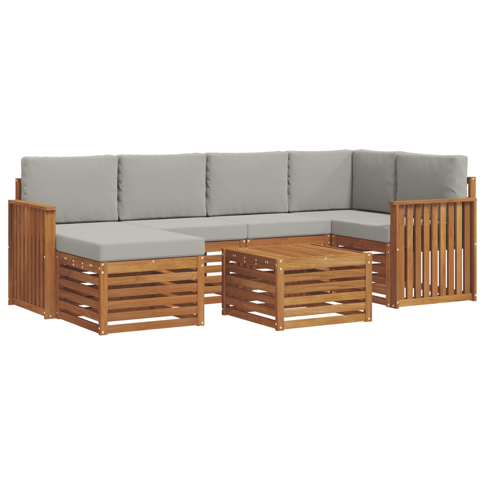 Ecksofa Set 7 pcs Natürlich und Hellgrau Massivholz Akazie