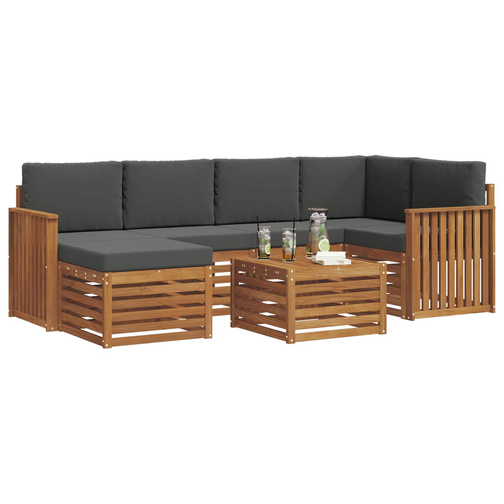 Ecksofa Set 7 pcs Natur und Anthrazit Massivholz Akazie