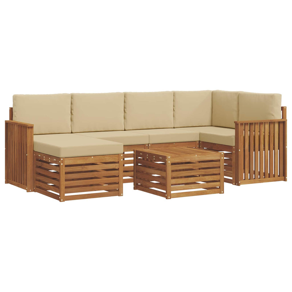 Ecksofa Set mit Kissen 7 pcs Natur und Beige Massivholz Akazie