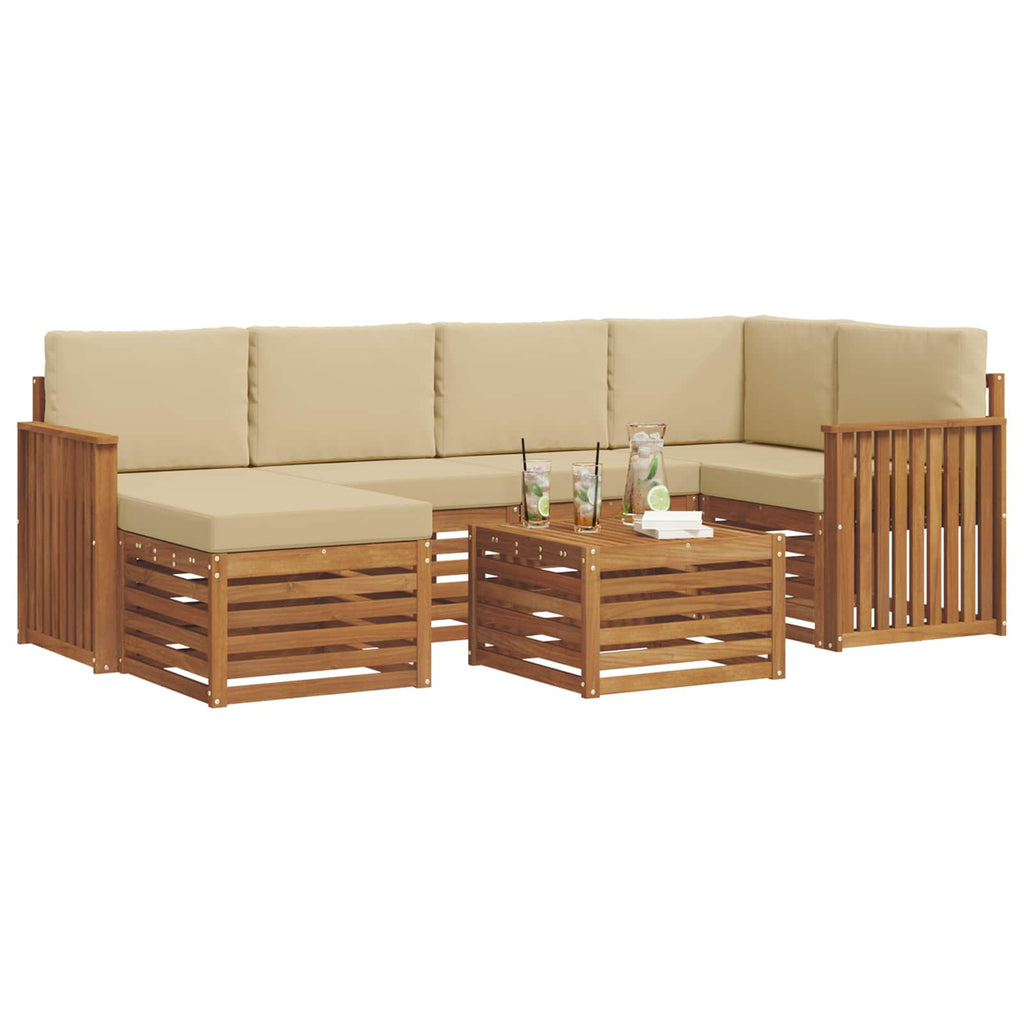 Ecksofa Set mit Kissen 7 pcs Natur und Beige Massivholz Akazie