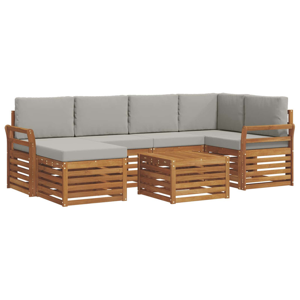 Ecksofa Set 7 pcs Natürlich und Hellgrau Massivholz Akazie