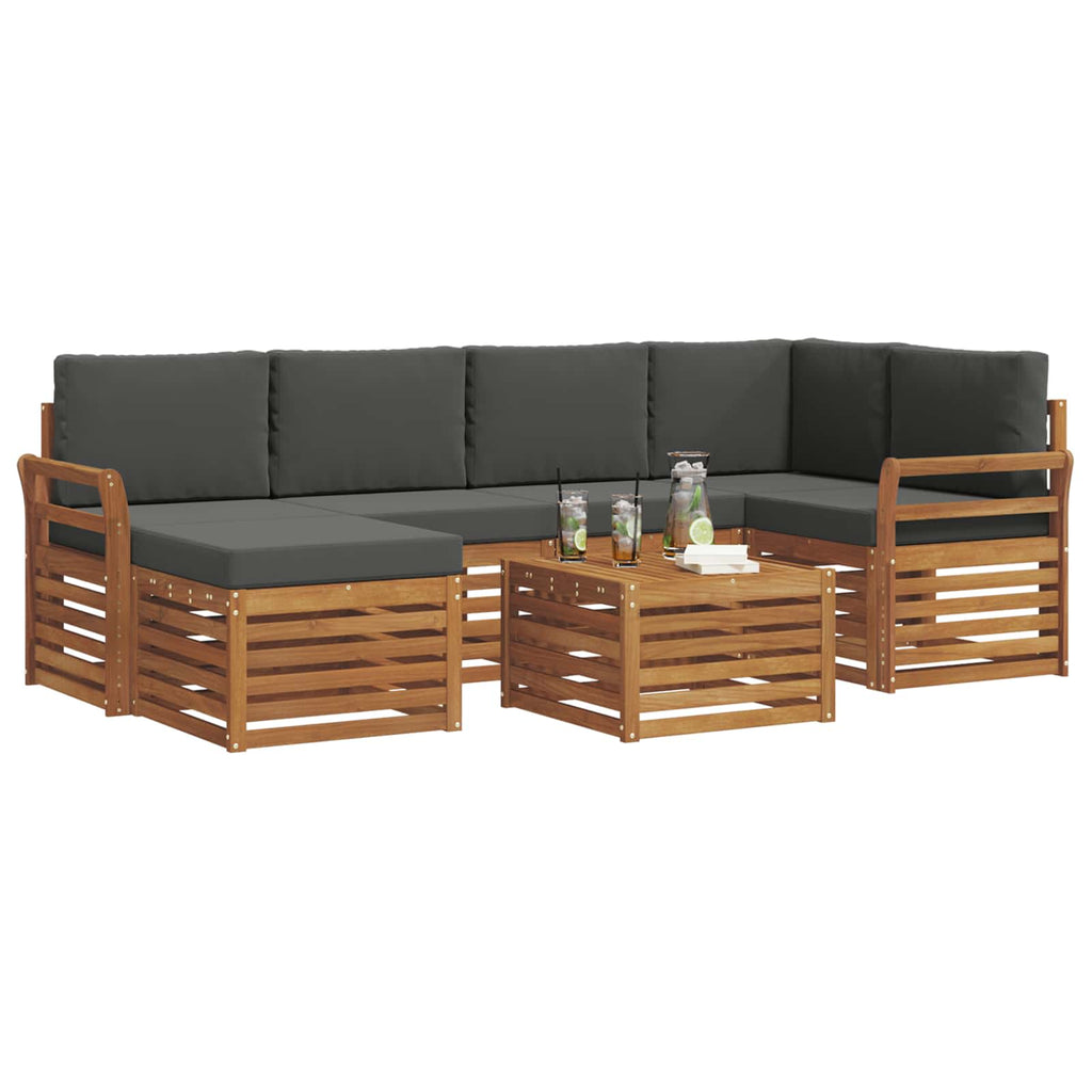 Ecksofa Set 7 pcs Natur und Anthrazit Massivholz Akazie