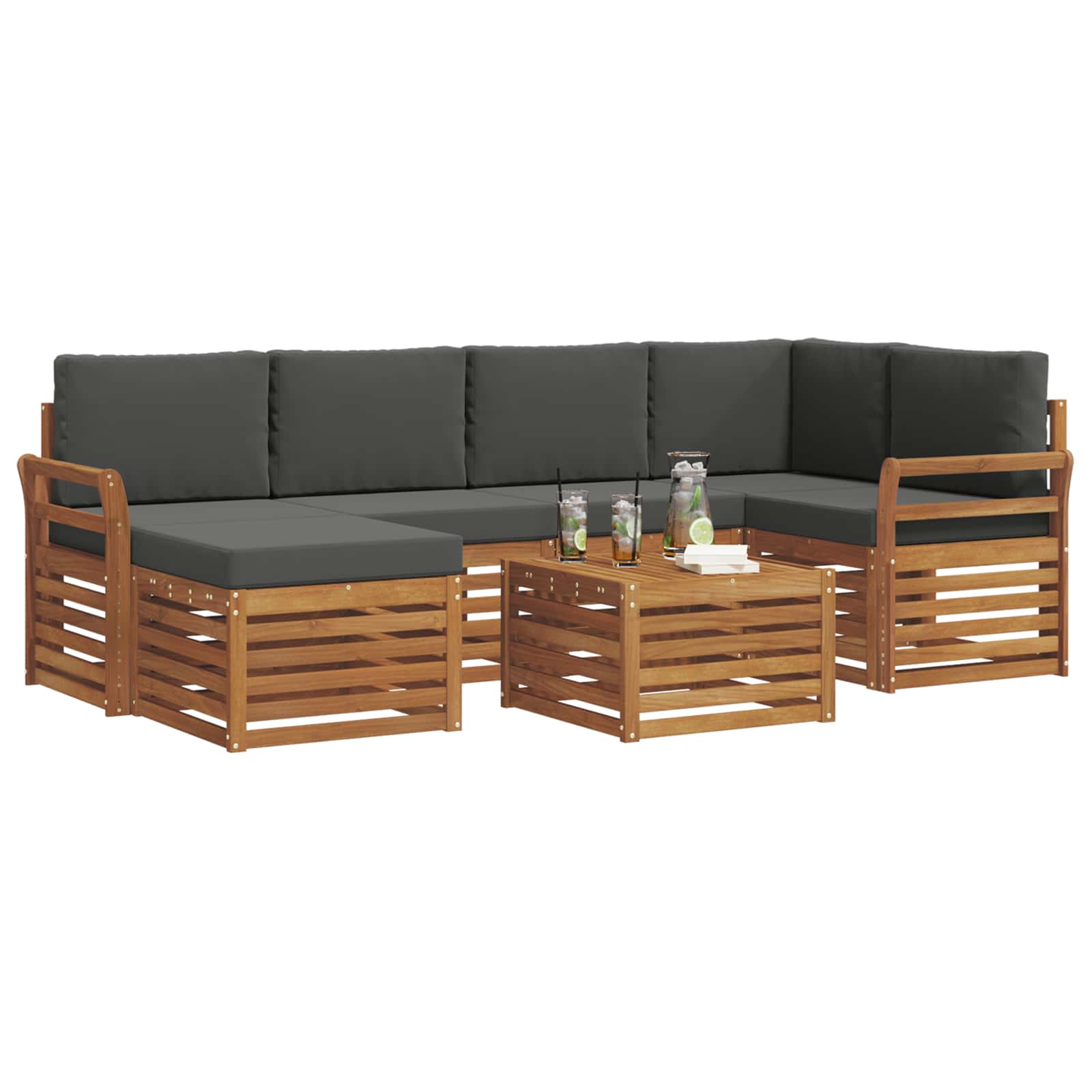 Ecksofa Set 7 pcs Natur und Anthrazit Massivholz Akazie