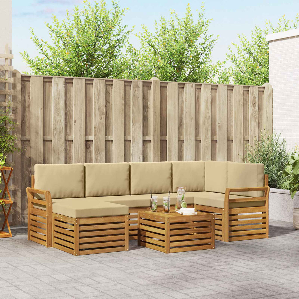 Ecksofa Set mit Kissen 7 pcs Natur und Beige Massivholz Akazie