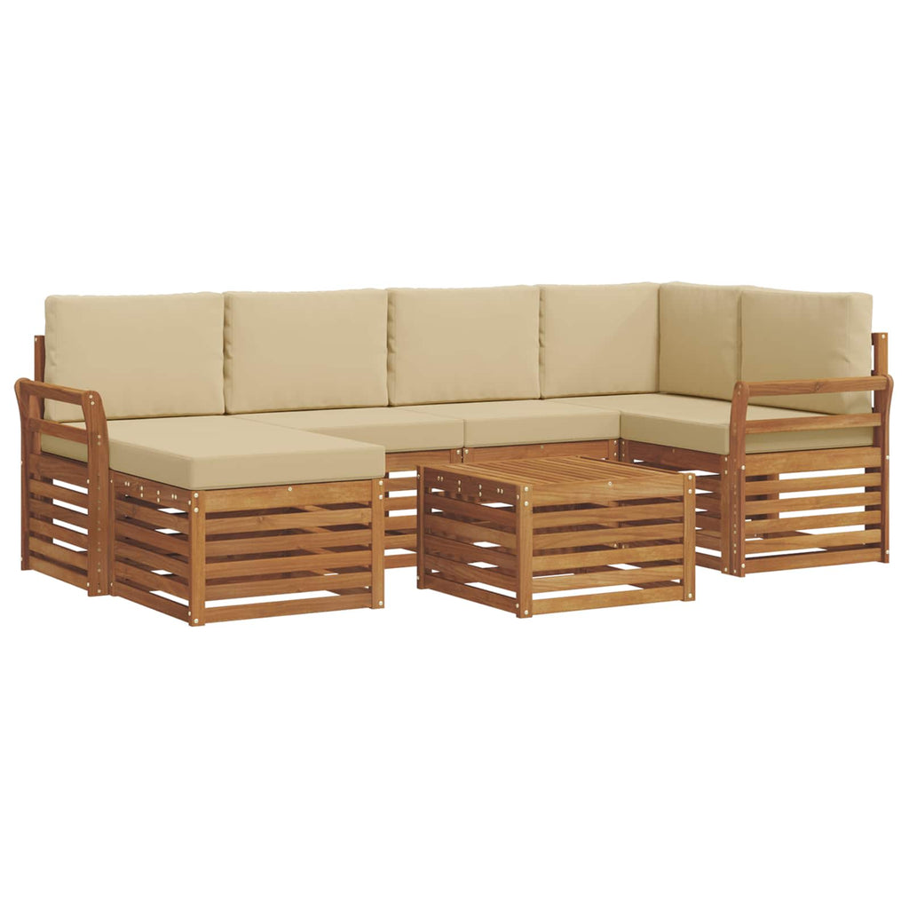 Ecksofa Set mit Kissen 7 pcs Natur und Beige Massivholz Akazie