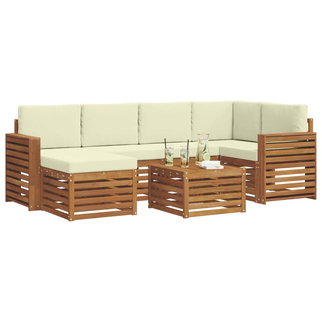 Ecksofa Set mit Kissen 7 pcs Natur und Creme Massivholz Akazie