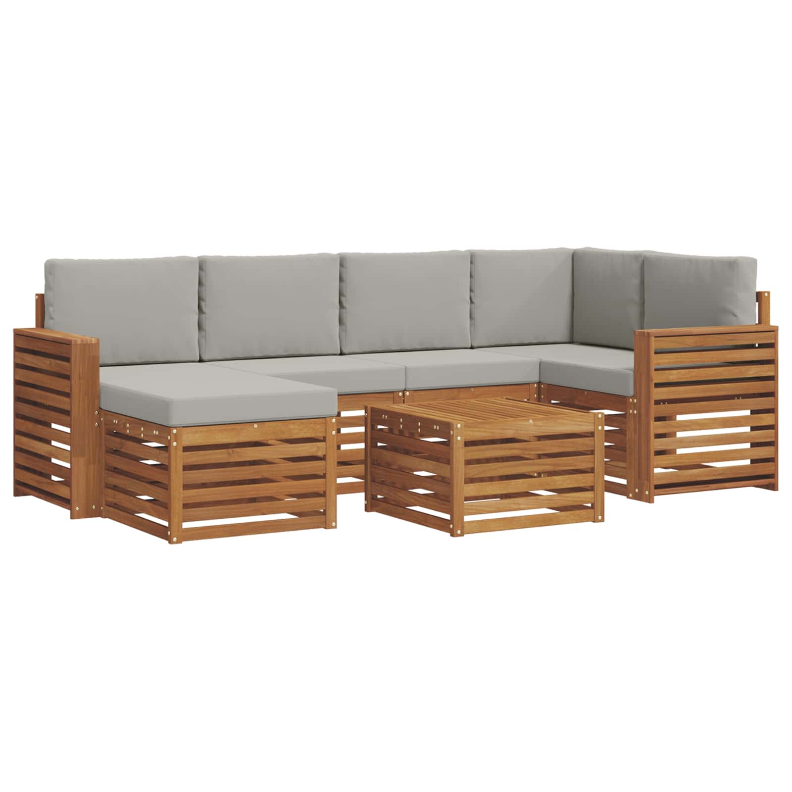 Ecksofa Set 7 pcs Natürlich und Hellgrau Massivholz Akazie