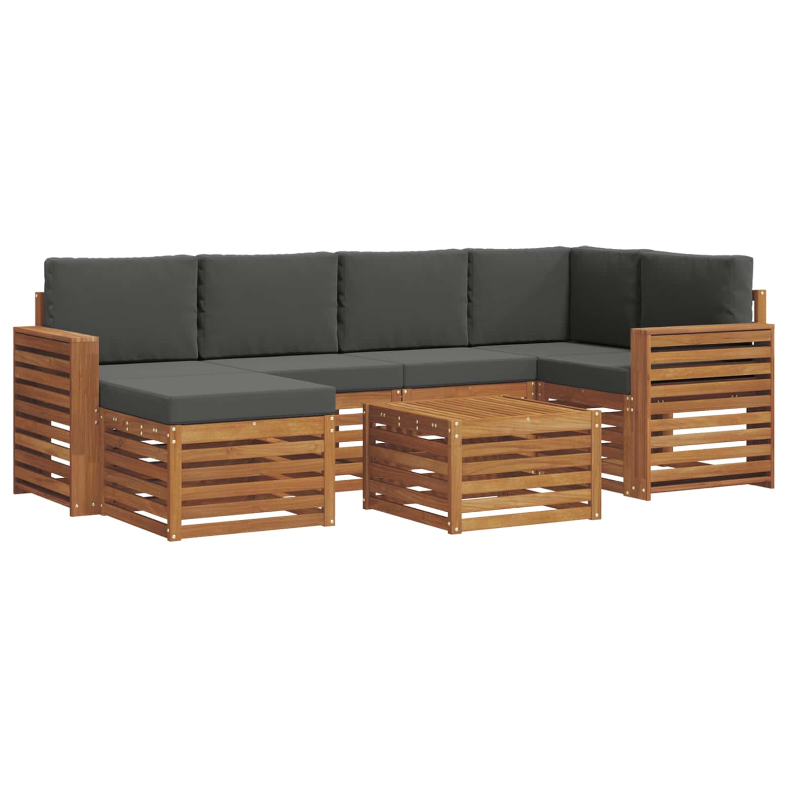 Ecksofa Set 7 pcs Natur und Anthrazit Massivholz Akazie