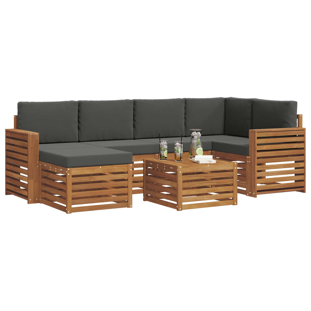 Ecksofa Set 7 pcs Natur und Anthrazit Massivholz Akazie