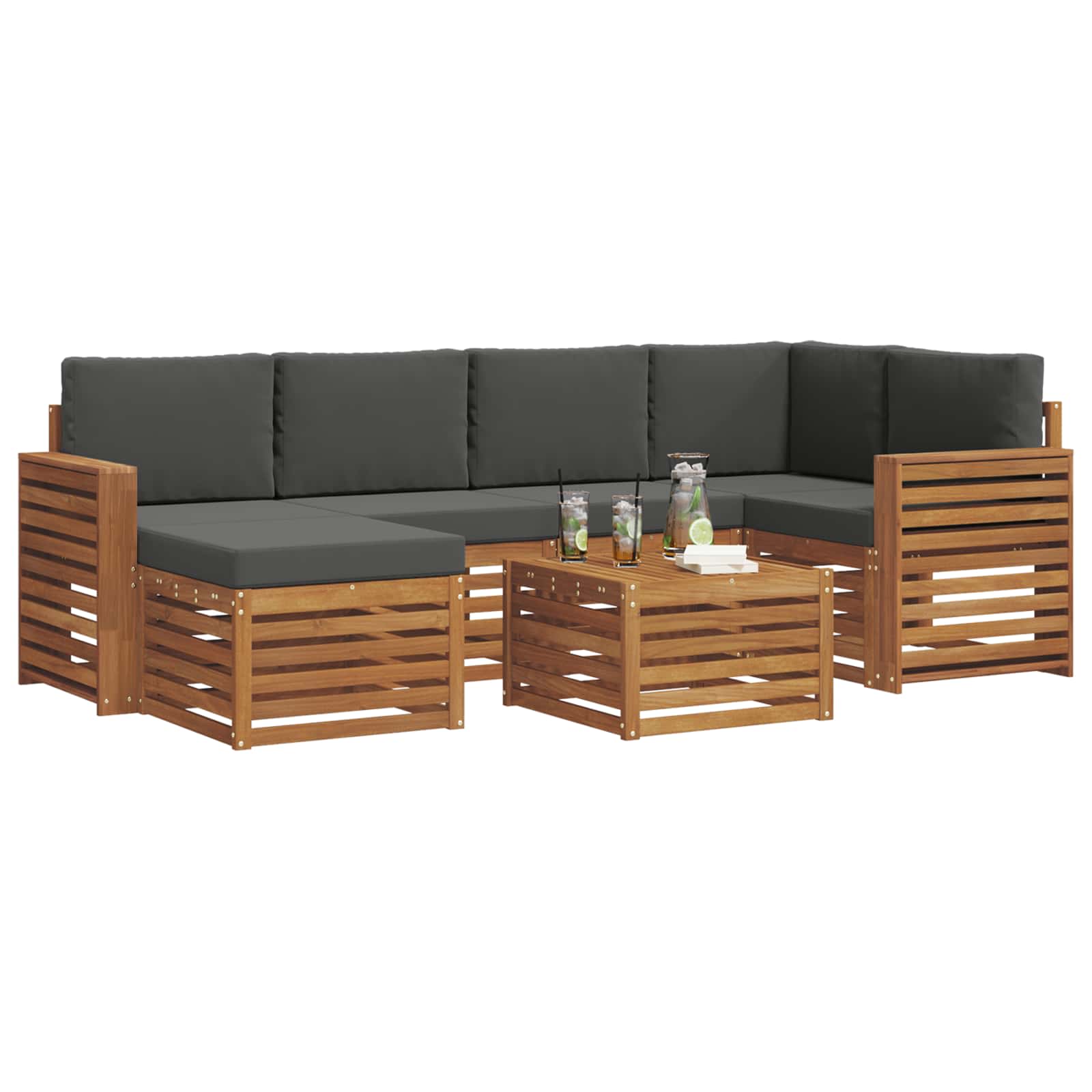 Ecksofa Set 7 pcs Natur und Anthrazit Massivholz Akazie