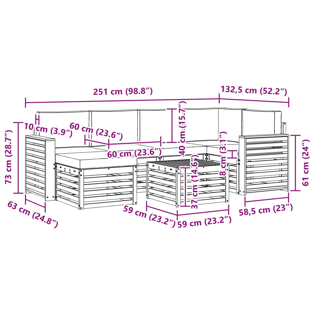 Ecksofa Set 7 pcs Natur und Anthrazit Massivholz Akazie