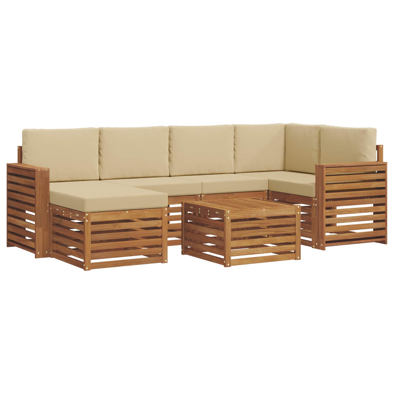 Ecksofa Set mit Kissen 7 pcs Natur und Beige Massivholz Akazie