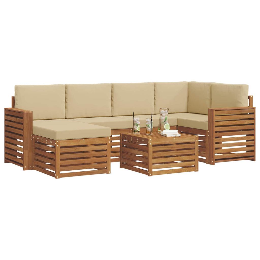 Ecksofa Set mit Kissen 7 pcs Natur und Beige Massivholz Akazie