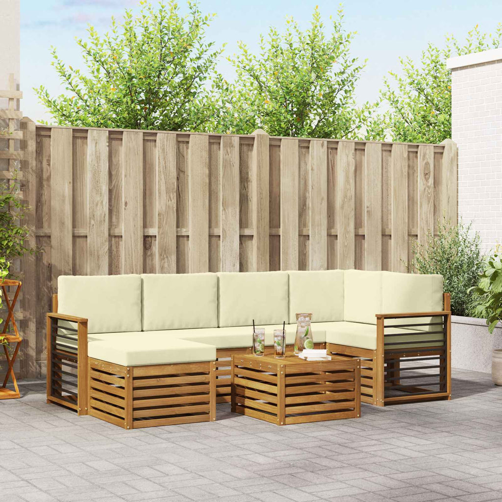 Ecksofa Set mit Kissen 7 pcs Natur und Creme Massivholz Akazie