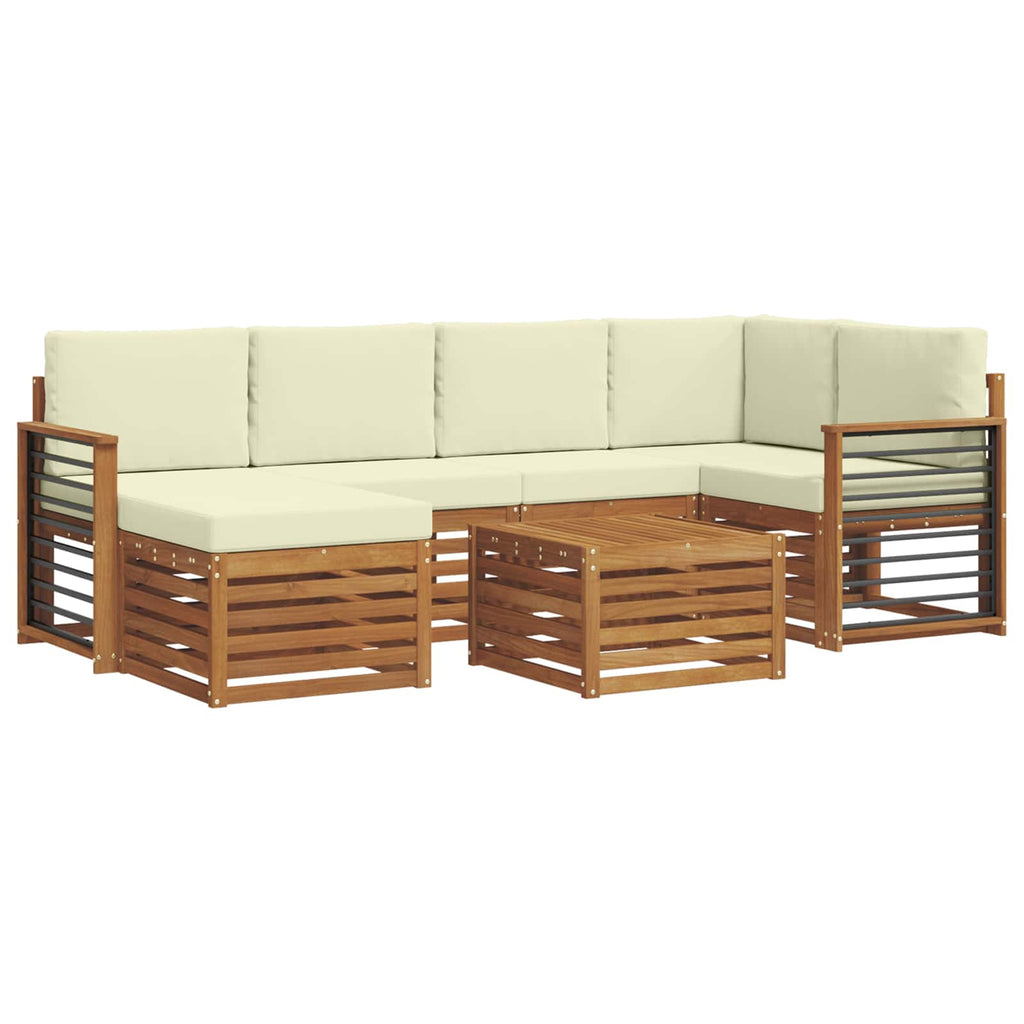 Ecksofa Set mit Kissen 7 pcs Natur und Creme Massivholz Akazie
