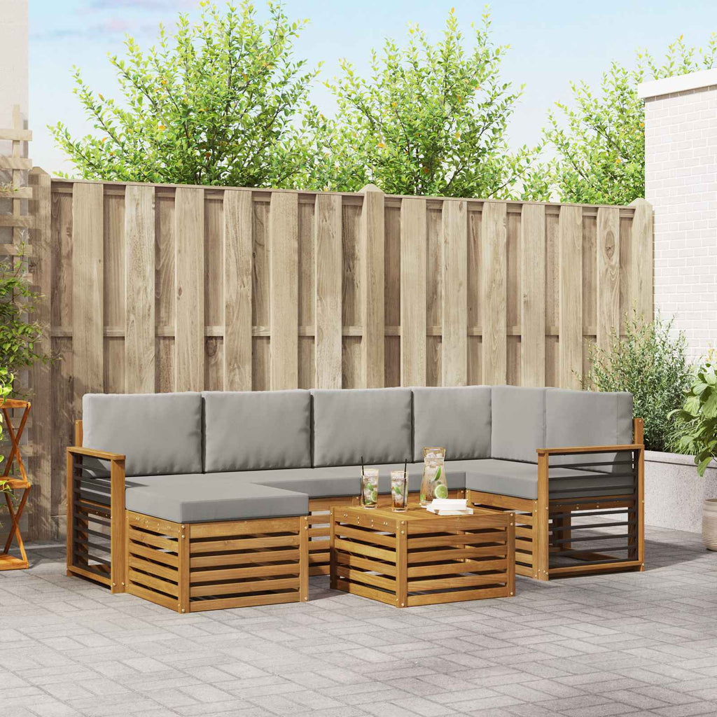 Ecksofa Set 7 pcs Natürlich und Hellgrau Massivholz Akazie