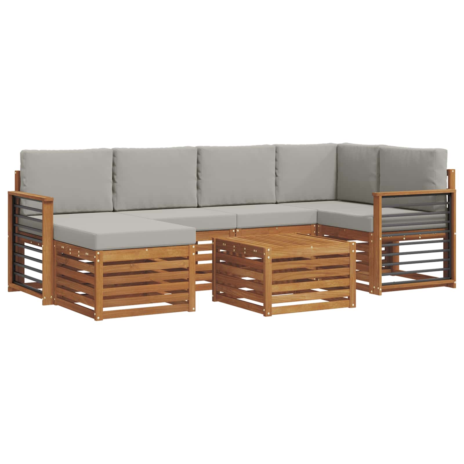 Ecksofa Set 7 pcs Natürlich und Hellgrau Massivholz Akazie