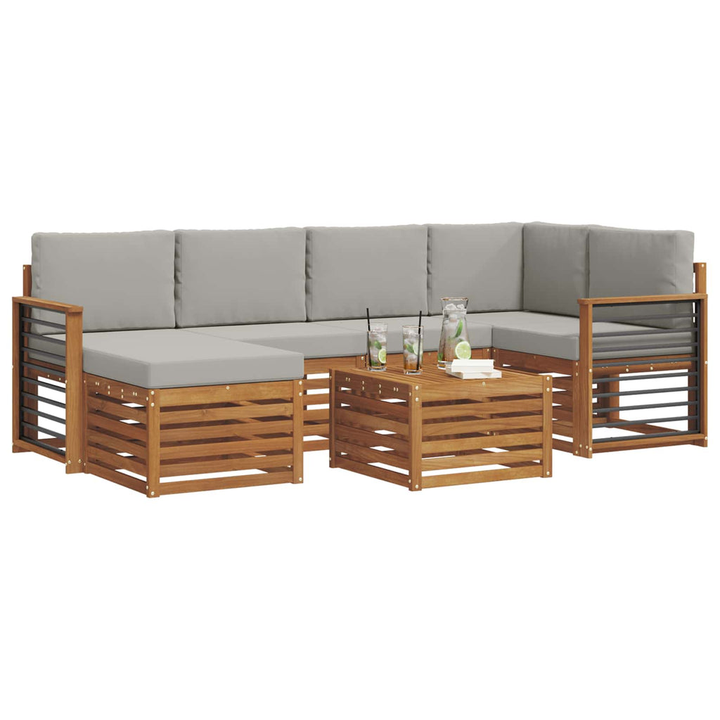 Ecksofa Set 7 pcs Natürlich und Hellgrau Massivholz Akazie