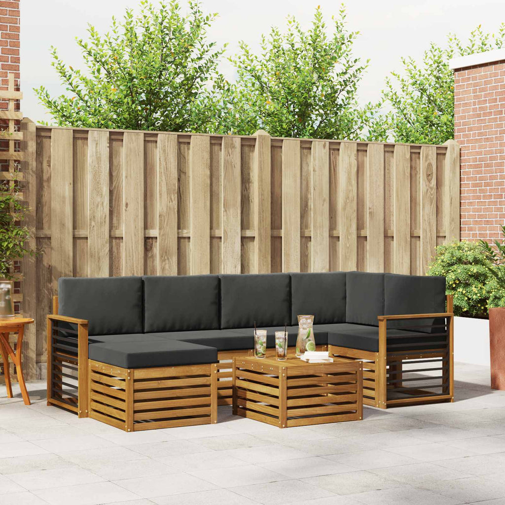 Ecksofa Set 7 pcs Natur und Anthrazit Massivholz Akazie