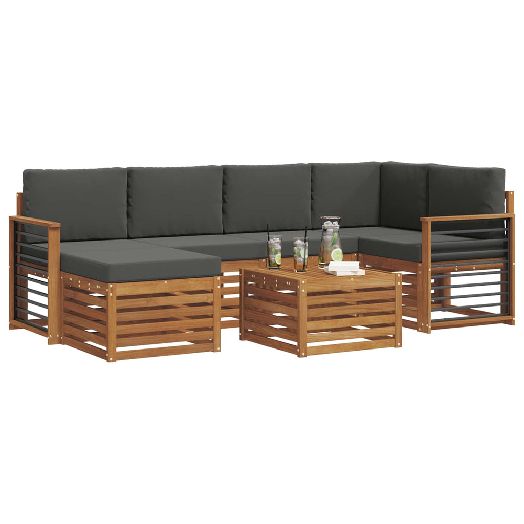 Ecksofa Set 7 pcs Natur und Anthrazit Massivholz Akazie