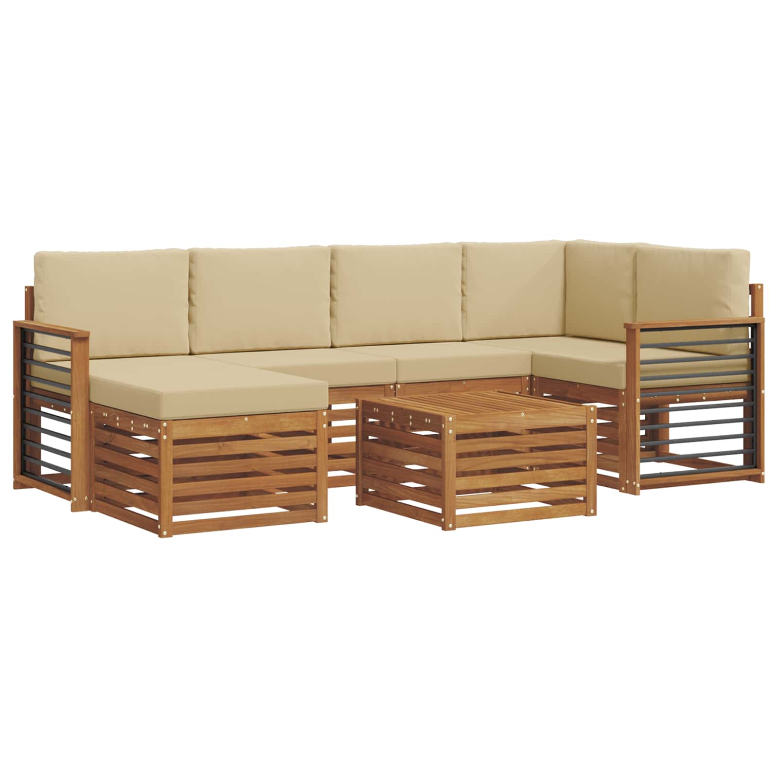 Ecksofa Set mit Kissen 7 pcs Natur und Beige Massivholz Akazie