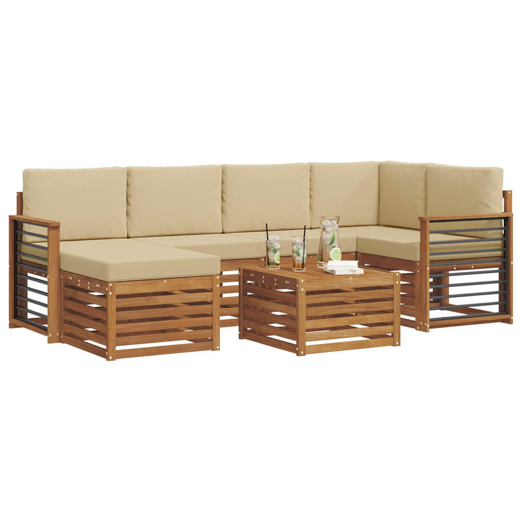Ecksofa Set mit Kissen 7 pcs Natur und Beige Massivholz Akazie