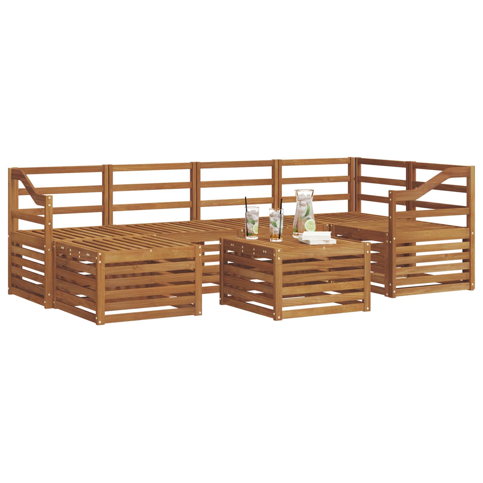 Ecksofa Set 7 pcs Natur Massivholz Akazie